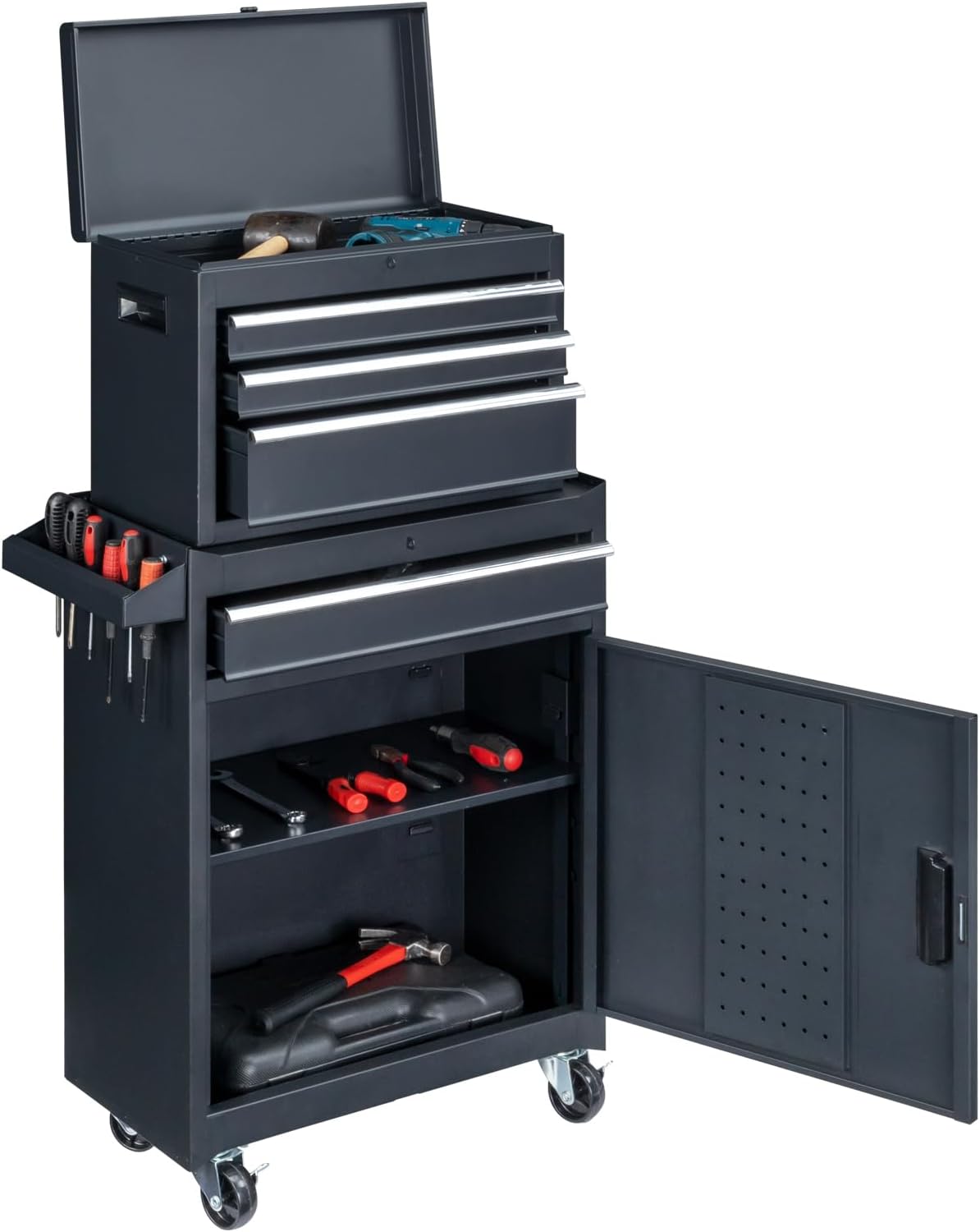Heavy Duty 4 Drawer Steel Tool Cart with Lock – Black Powder Coated, 330lb Capacity Rolling Cabinet with Casters for Workshop, Lab, Garage & Industrial Use