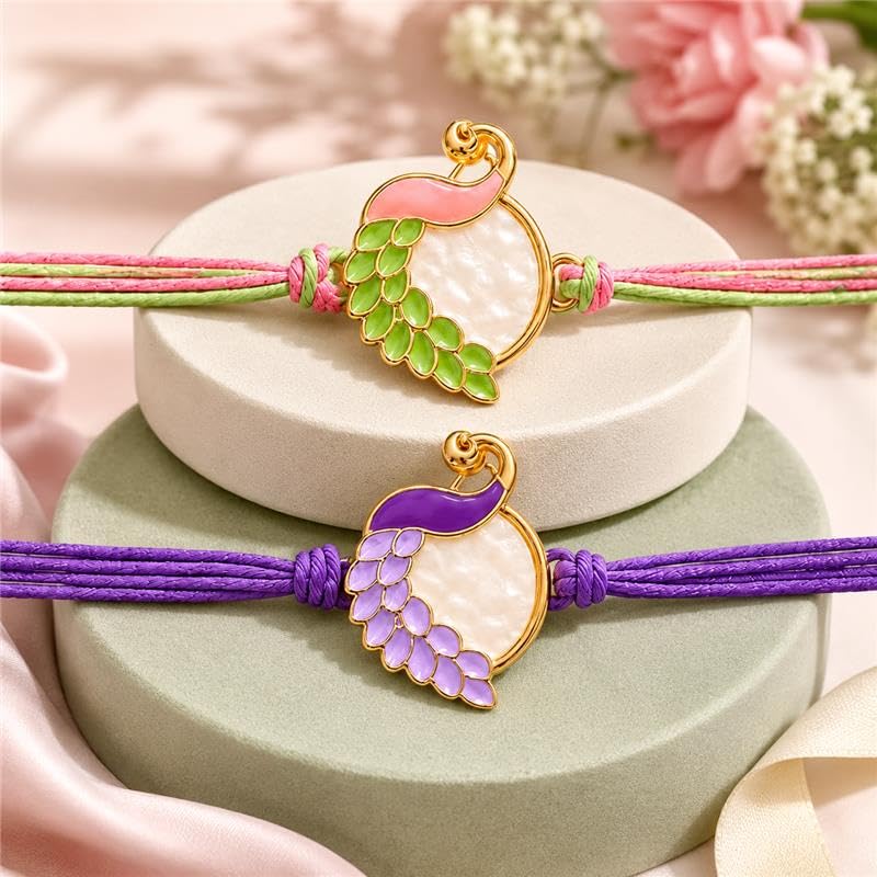 Image of FINEMOE Handmade Peacock Rakhi Set for Brother, Stylish Modern Pair