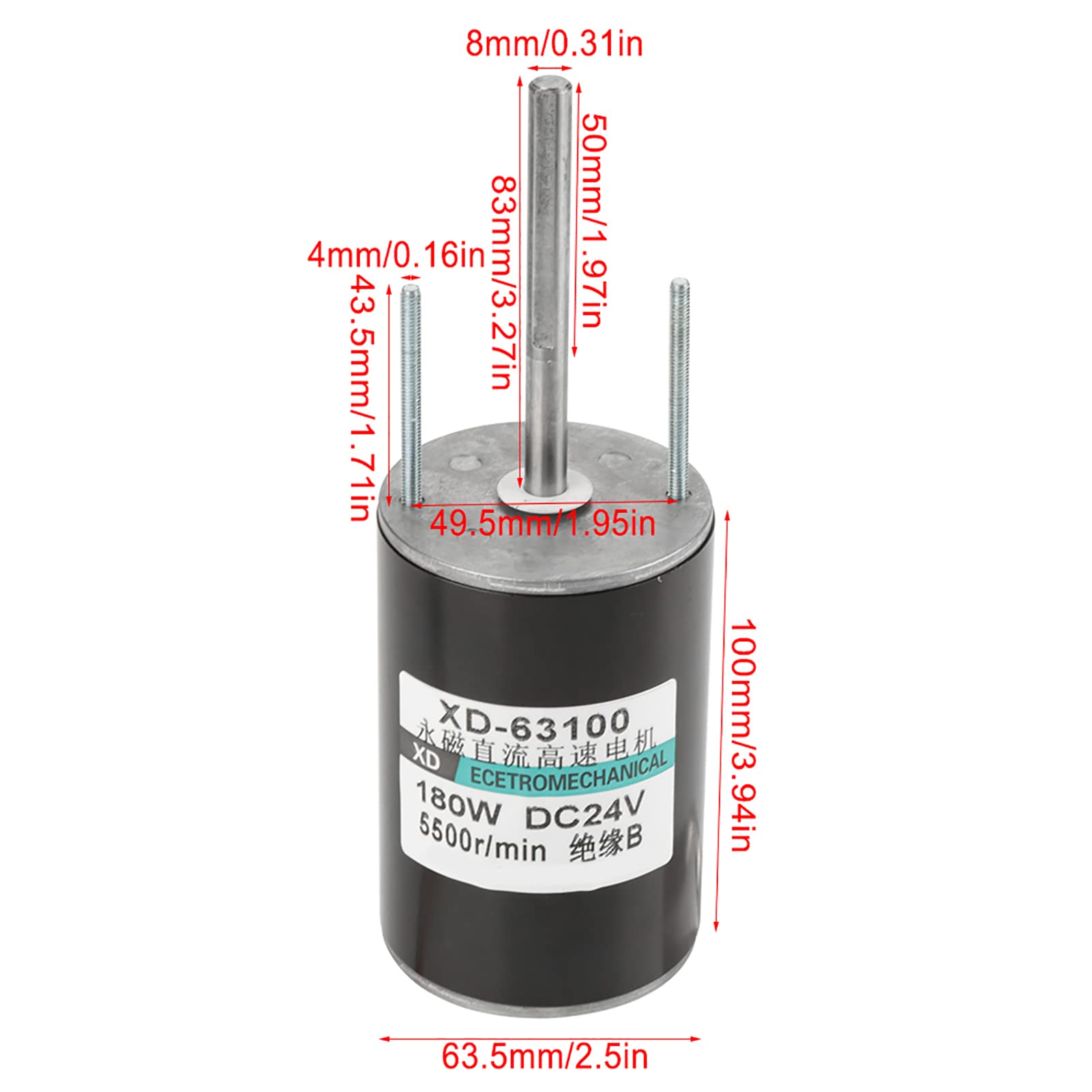 Motore CC da 150 W, motore CC a spazzole ad alta velocità di grande potenza per generatore fai-da-te, CW/CCW (24 V 5500 giri/min)