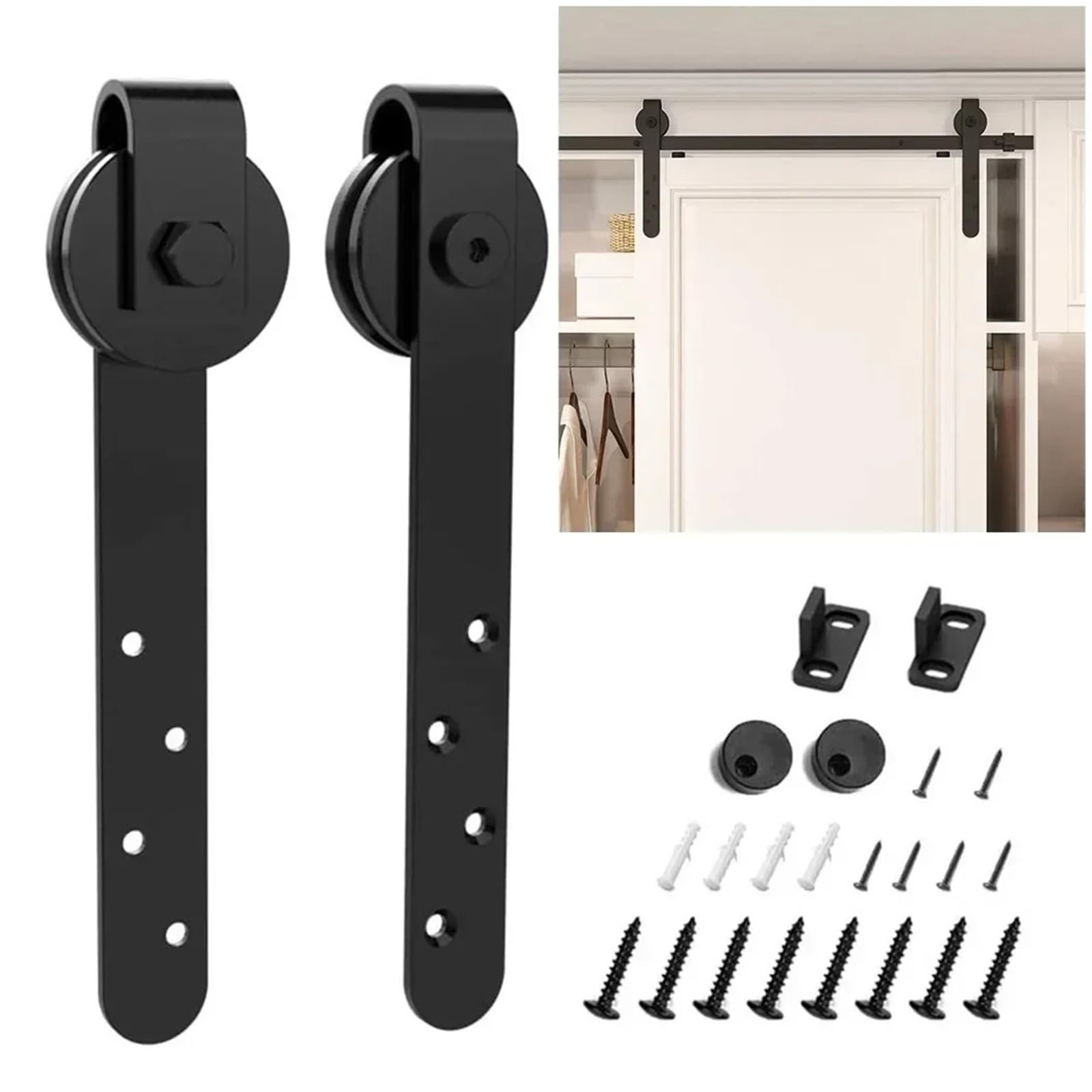 Barn Door Sliding Kit, Antique Sliding Barn Wood Door Hardware Kit Closet Set Roller for Interior Rail (not Include Track)