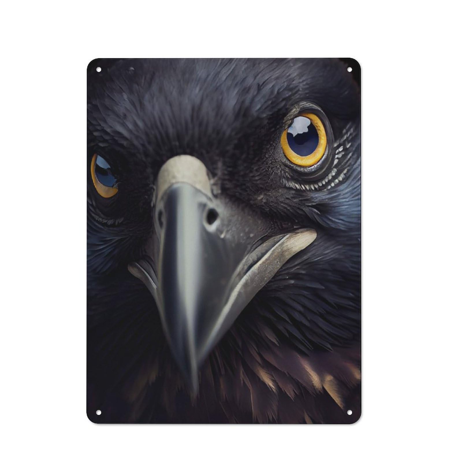Junmoney Raven Closeup Tin Wall Plaque 40X30cm With For Living Room Wall, Gift For Feature Wall Decorators During The Christmas Season