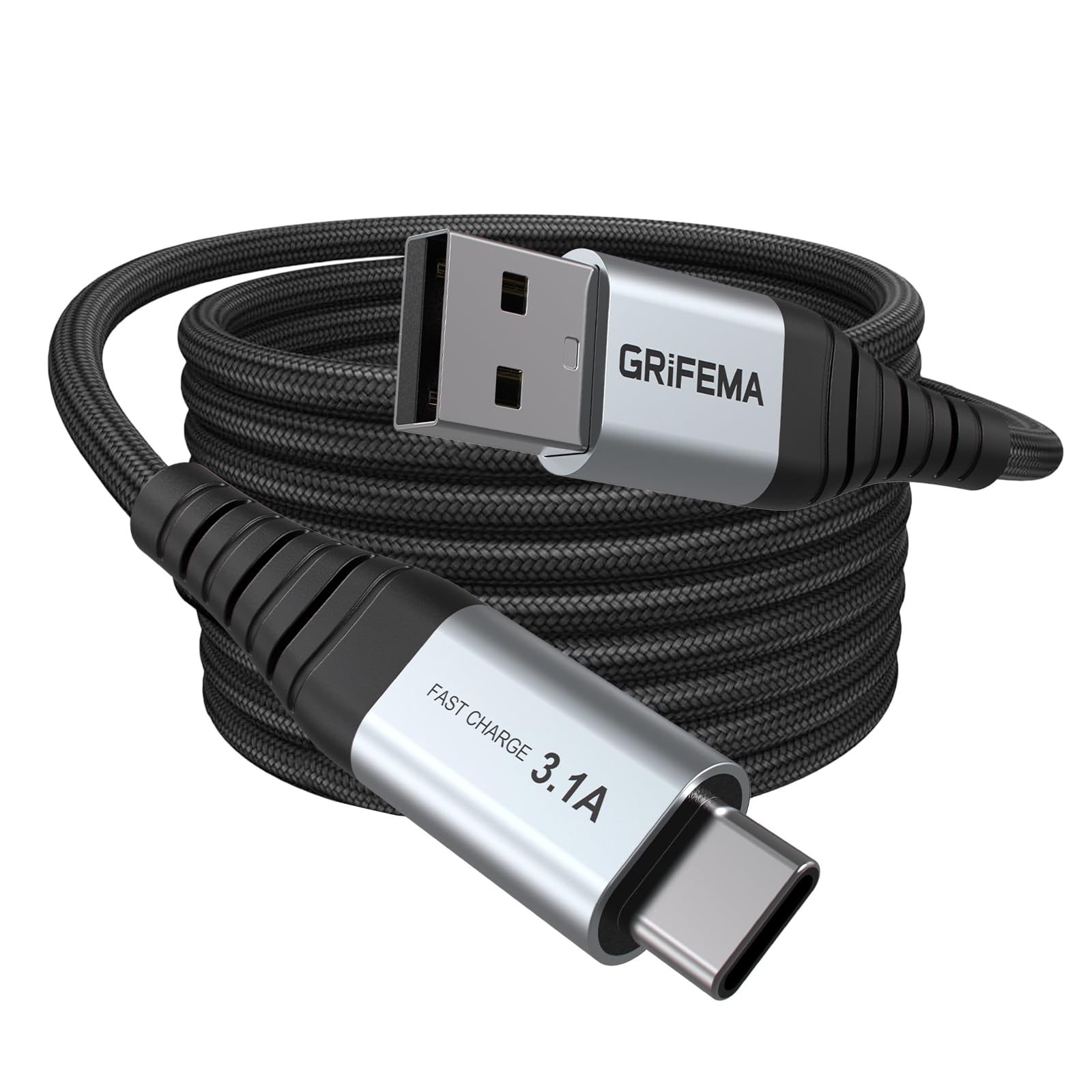 GRIFEMA Cavo USB-A a USB-C [2m], Carica Rapida 3,1A QC3.0, Cavo Intrecciato in Nylon, Compatibile con iPhone 16 15 Pro, Samsung S21 Note 20, Huawei, Xiaomi, Google Pixel, iPad e Altri Dispositivi