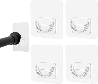 4Pcs Showers Rod Holder, Adhesive Shower Curtain Rods Holder, Clear Tension Hooks Liners No Drilling, Sticky Curtain Rod Bracket for Shower Rods Retainer Heavy Duty Wall Hold Bathroom Wardrobe