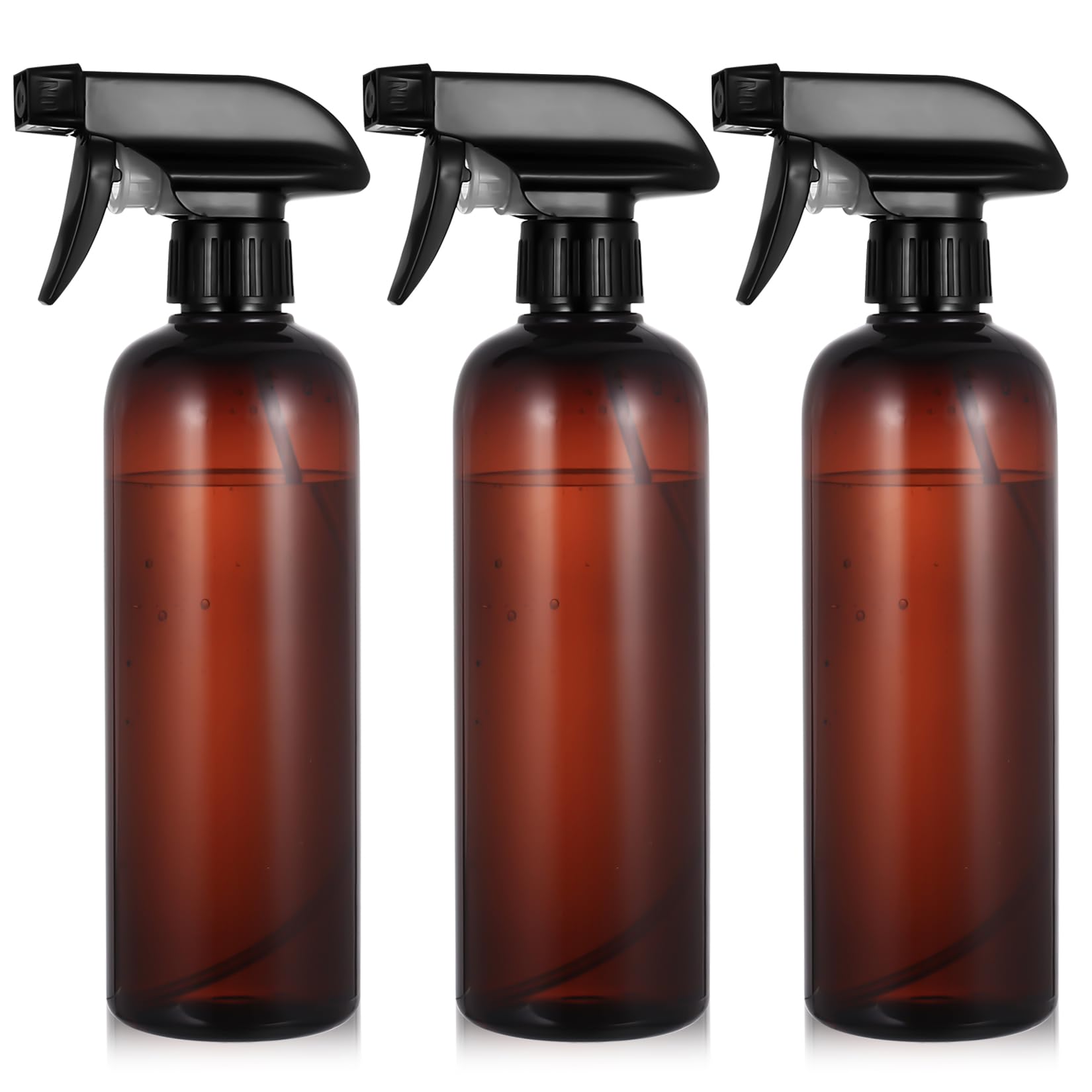 3 Stück Sprühflasche 500ml, Wasser Sprühflasche Pflanzen, Empty Spray Bottles, Leer Nachfüllbar Kunststoff Zerstäuber Sprühflaschen für Pflanzen Garten Haare Reinigung Friseur(rund, Braun)
