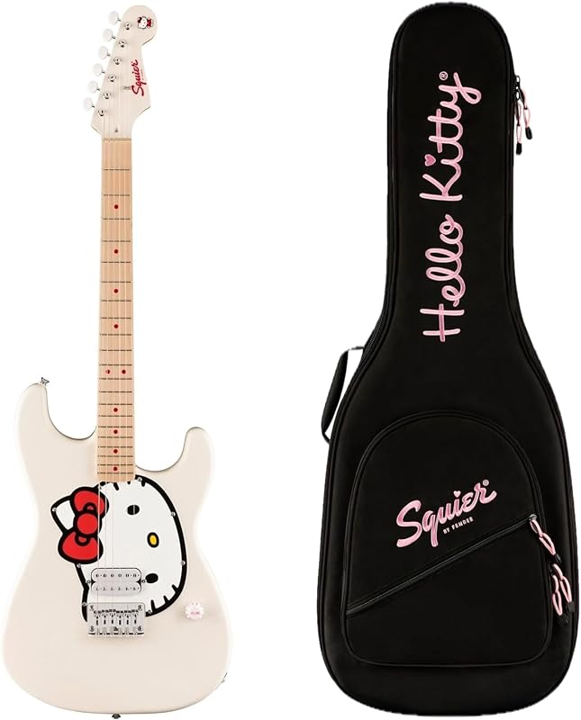 Fender Hello Kitty Stratocaster Electric Guitar with Deluxe Gig Bag, White | Gig Bag, White video game