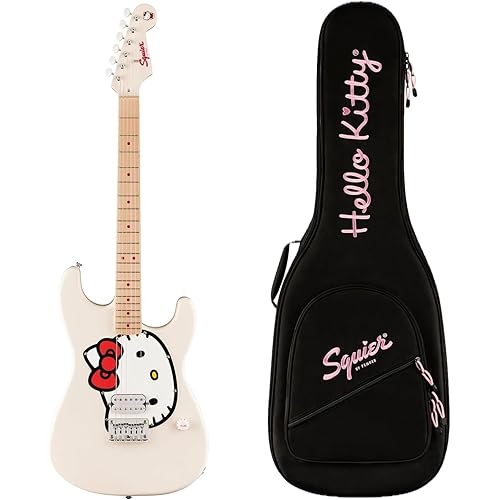 Fender x Hello Kitty Stratocaster Electric Guitar and Deluxe Hello Kitty Gig Bag, White