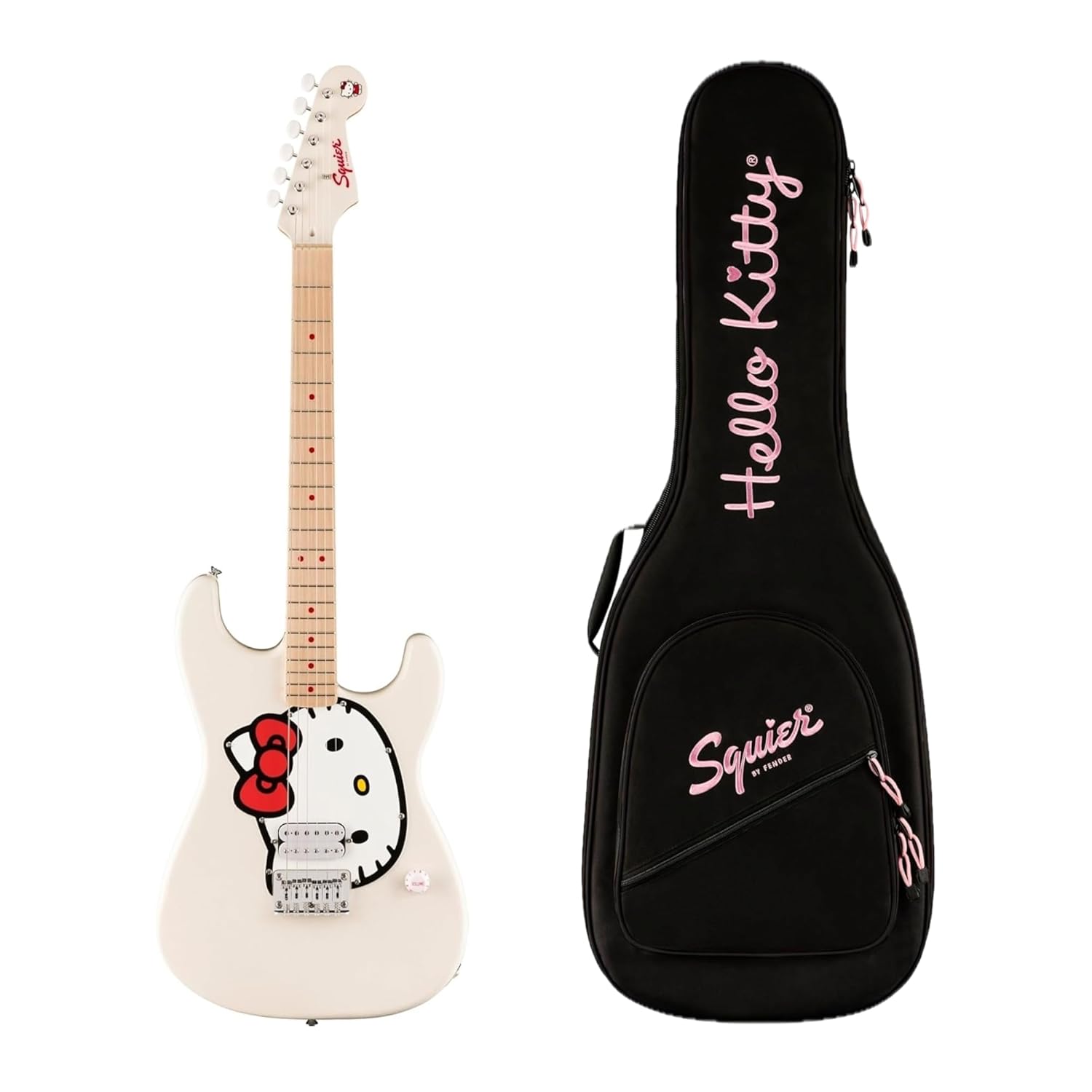 Fender x Hello Kitty Stratocaster Electric Guitar and Deluxe Hello Kitty Gig Bag, White