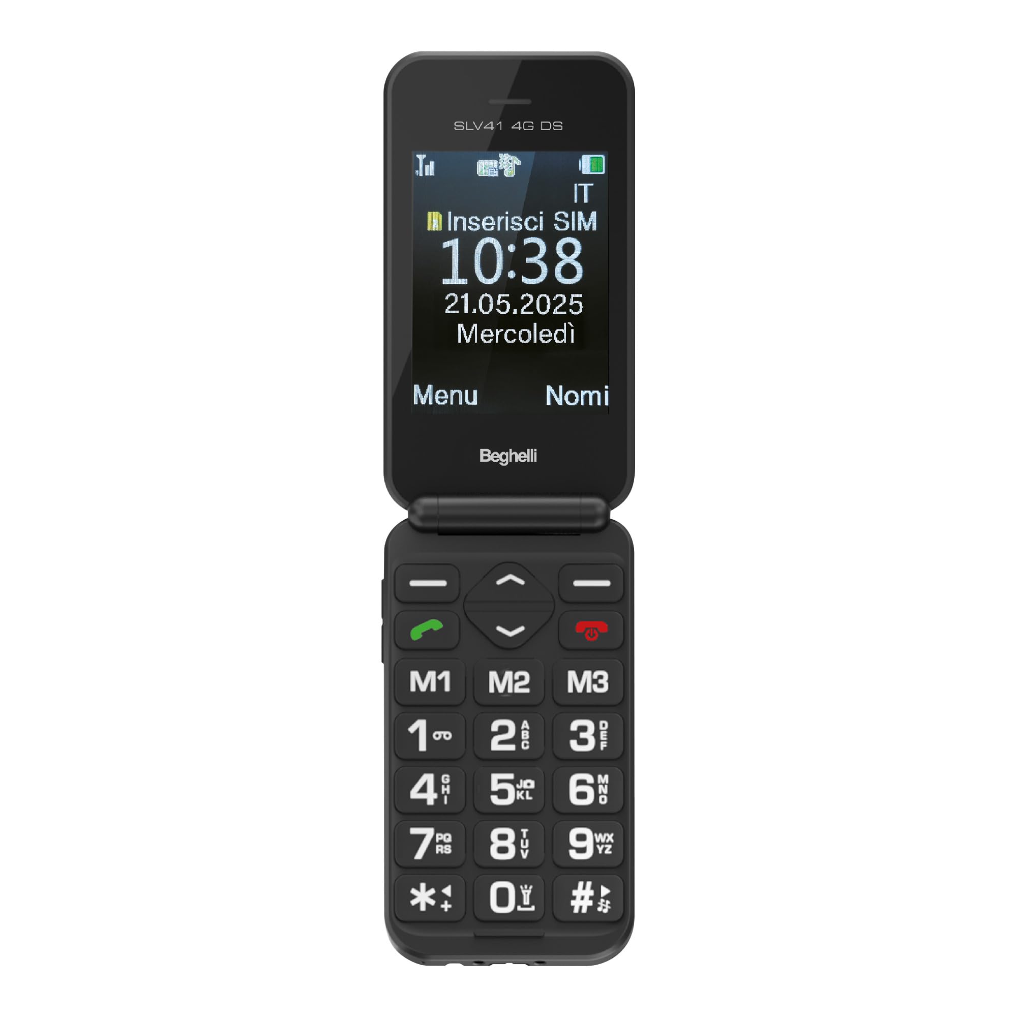 Beghelli - Telefono Anziani Salvalavita SLV41, Conchiglia, 4G, con Tasto SOS e Chiamata Rapida, Cellulare con Grandi Tasti, Volume Alto, Doppio Display 2.8", Torcia, Radio, Fotocamera - Colore: Nero