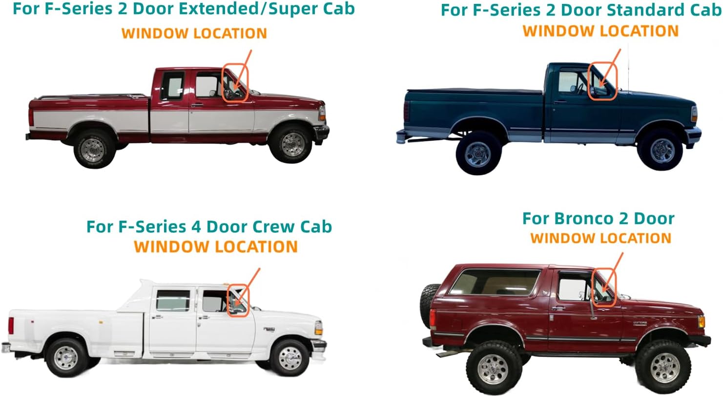 Passenger/Right Side Front Vent Window Vent Glass Clear Replacement For Ford Bronco F150 F250 1992-1996 / F250HD(Heavy Duty) F350 SUPER DUTY 1992-1997