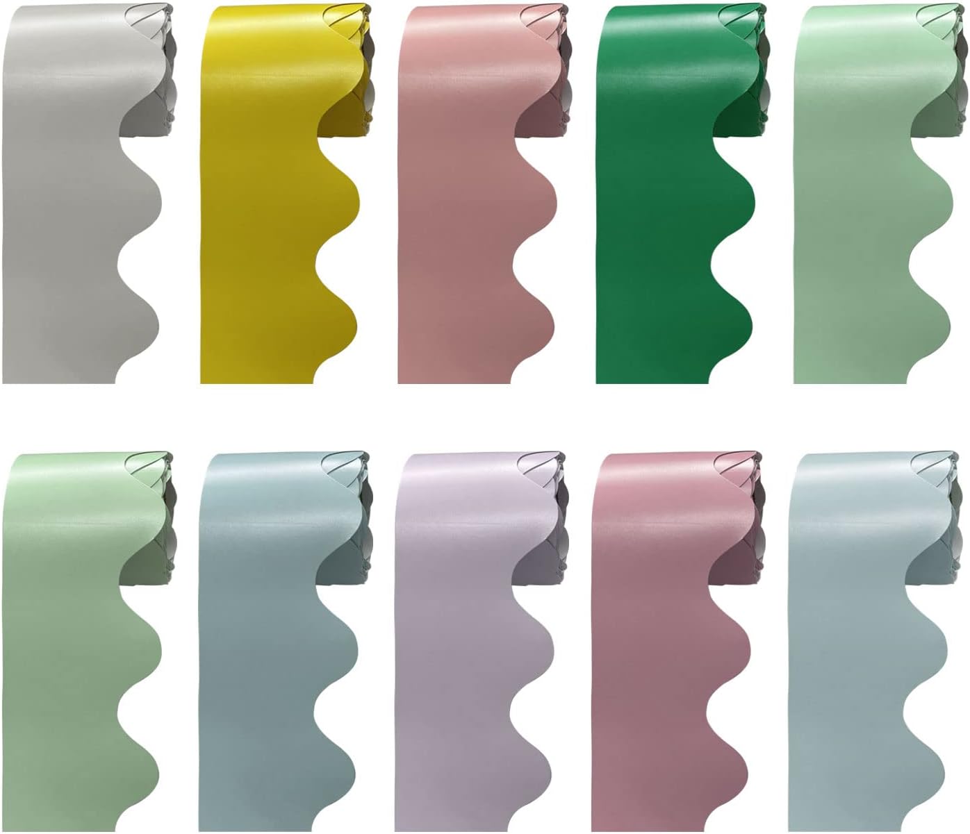 Scalloped Bulletin Board Borders, 164 Feet Multicolor 10 Rolls Trim Bulletin Borders Decorations Bulletin Board Paper Roll Classroom Office Desk Borders for Whiteboards Desks Decor (Wavy)