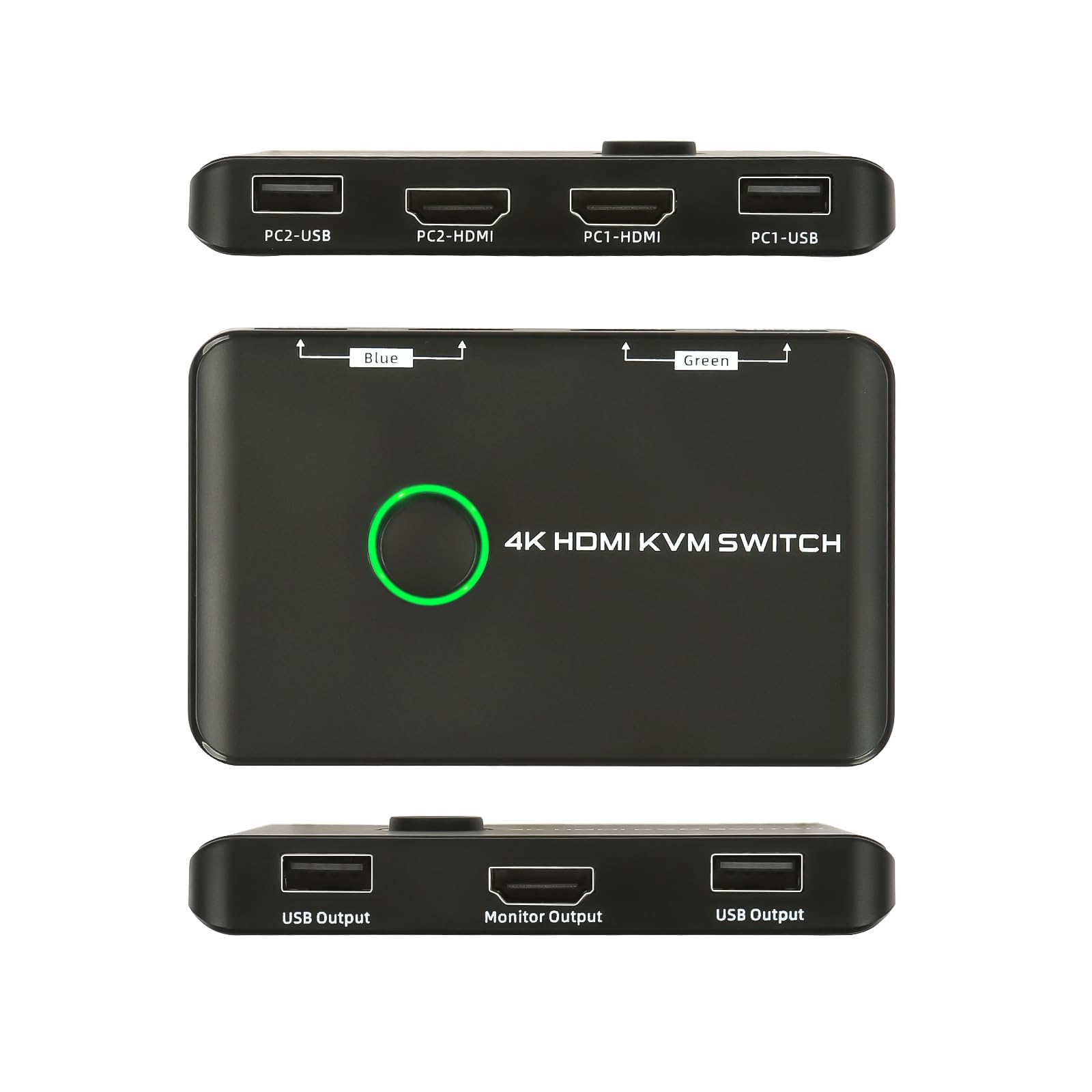 4K@60Hz Commutateur KVM Switch HDMI 2 Port, Switch KVM pour brancher 2 PC sur 1 écran & 2 périphériques USB, avec 2 câbles USB et 2 câbles HDMI