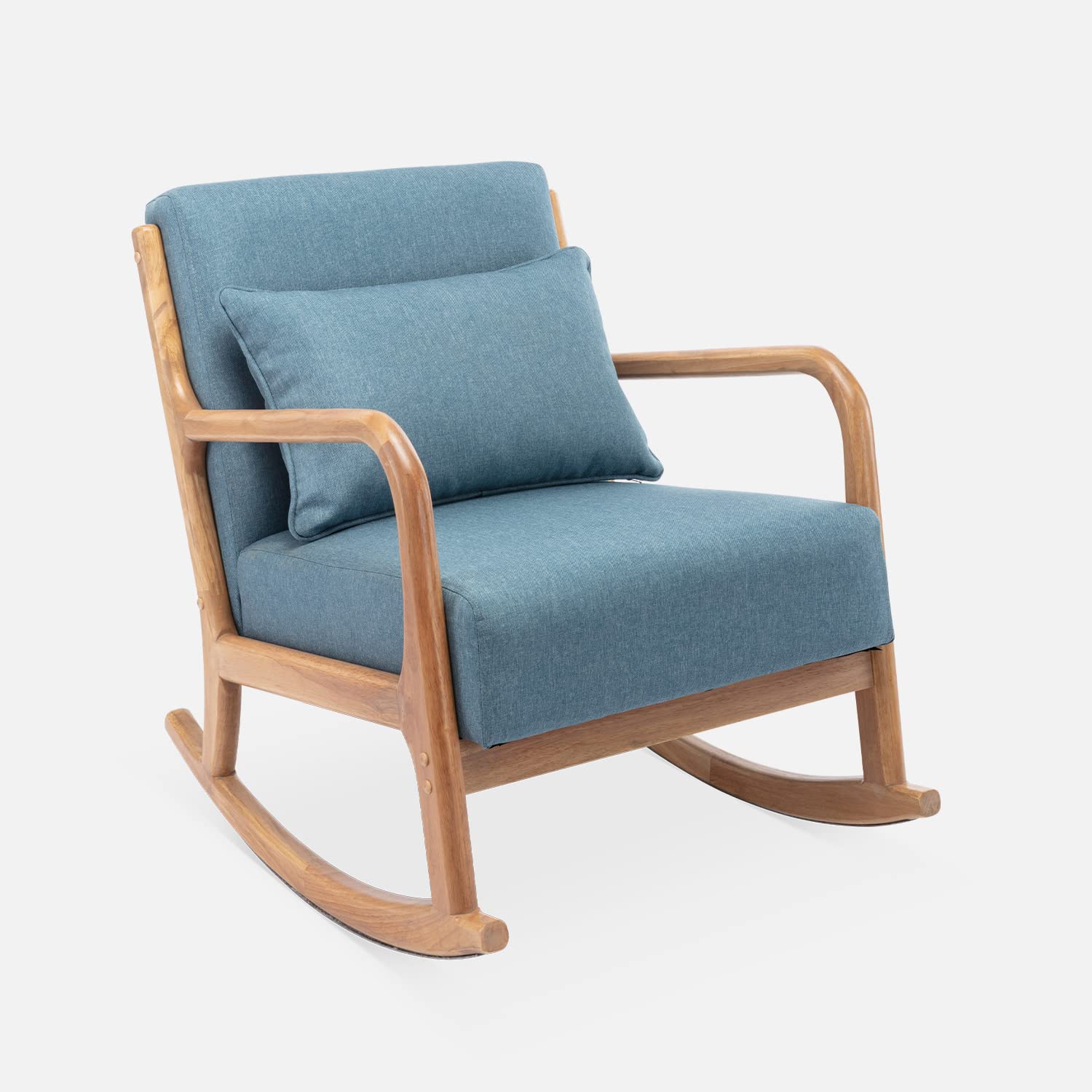 sweeek-​Mecedora Estilo escandinavo de Madera y Tela Azul - 65x80x81.5 cm