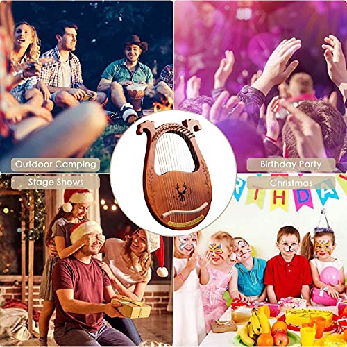 Lyre Harp, 16-String Harp Solid Wood Mahogany Lyre Harp With Tuning Wrench, Pick,Strings, Black Gig Bag And Instruction Manual For Beginners Instruments Lovers (Coffee Color) #TOP4