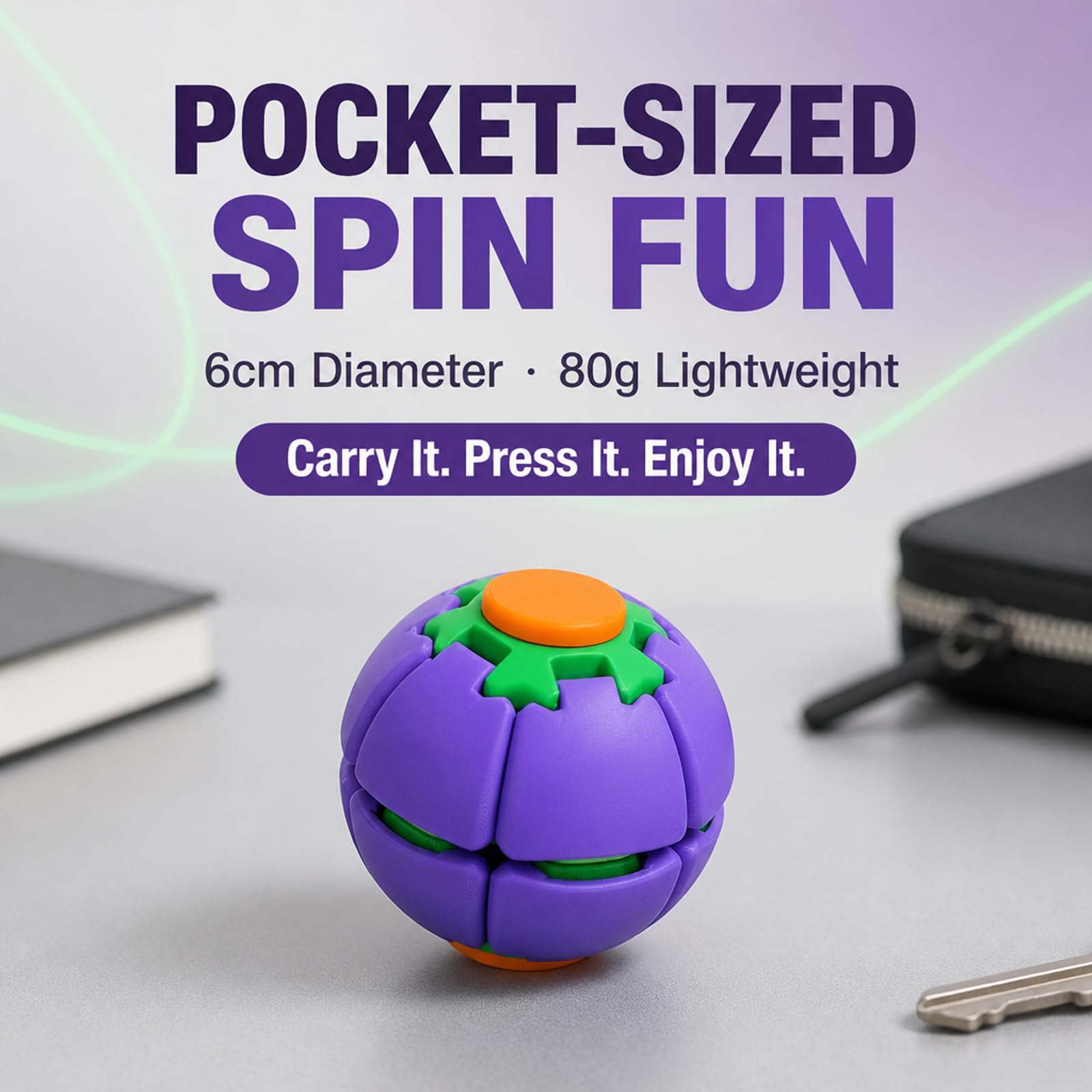 Push to Spin Fidget Stress Ball, 2 in 1 Press & Auto Rotate Decompression Toy, Dual Form Freely Switchable - Image 2