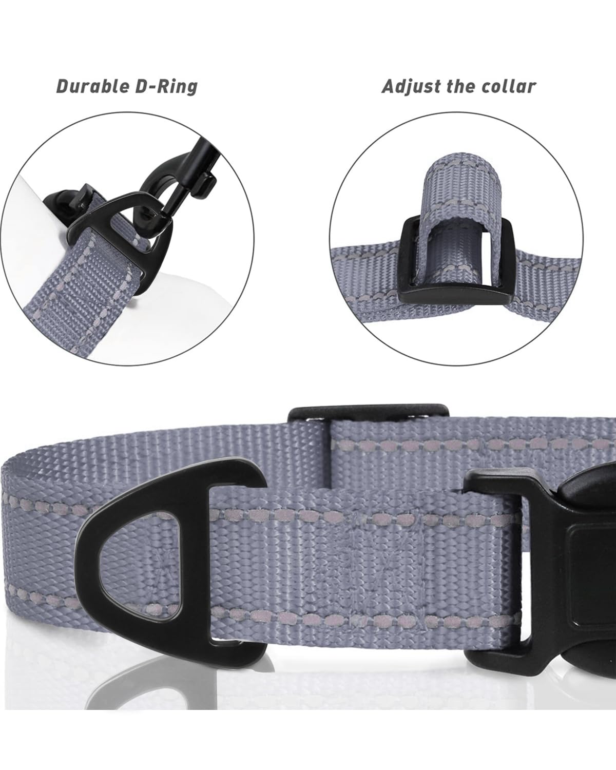 TagME Collare per Cani in Nylon Riflettente, Fibbia Staccabile Durevole, Collari Di Sicurezza Regolabili per Cani Di Taglia Piccola, Grigio, Larghezza 1.5 cm