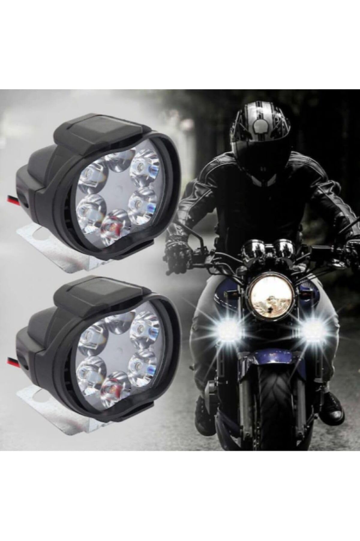 TRENDLIFEOTO 2 Adet Motosiklet Scooter Led Sis Farı Çakar Ve Sabit Mod 6 Ledli
