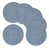 Amidaky Juego de 6 manteles individuales redondos de algodón con aislamiento térmico para mesa de comedor, color azul, 14 pulgadas, lavables