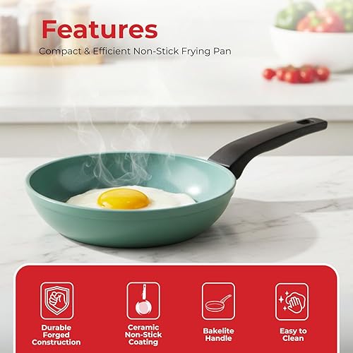 Miniatura 6 de SALFORD Forged - Mini sartén antiadherente de 5.5 pulgadas, sartén de cerámica para tortilla de huevo y panqueques con mango de baquelita