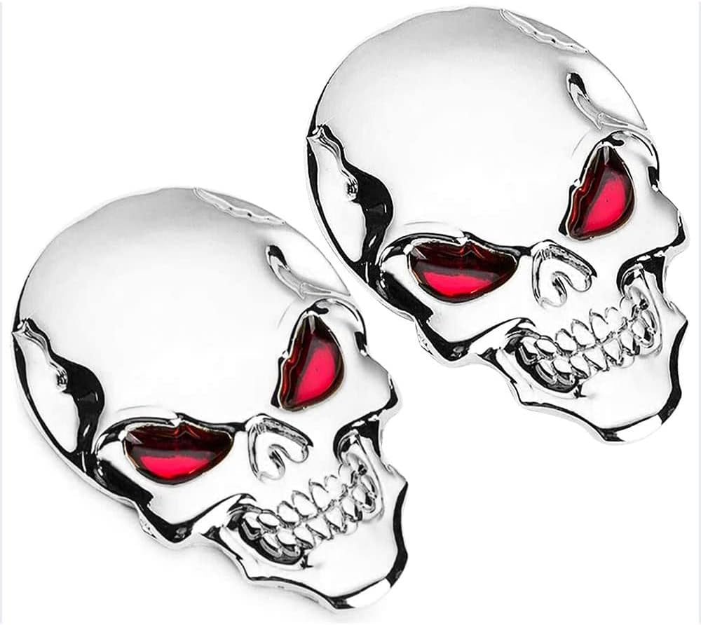2PCS 3D Chrome Bone Metal Skull Emblem Sticker Decal Logo,fit All Car Truck Bicycle Motorcycle(Silver)