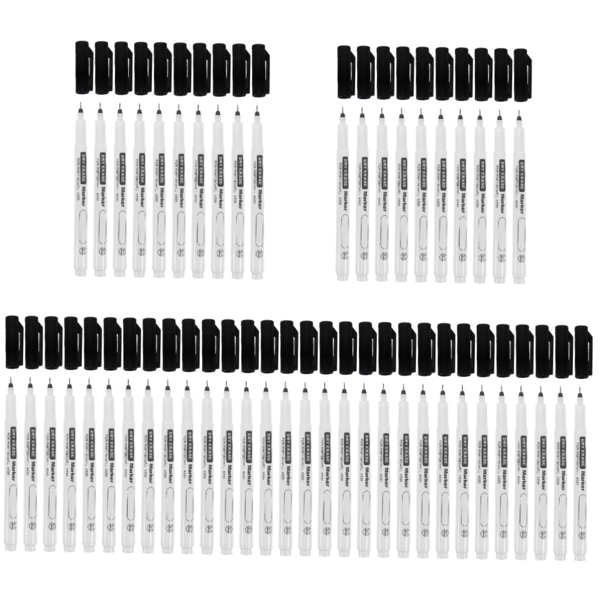 50 Pièces Stylo Feutre Effaçable à Pointe Fine pour Tableau Marqueur Décriture et pour Bureau et École Noir