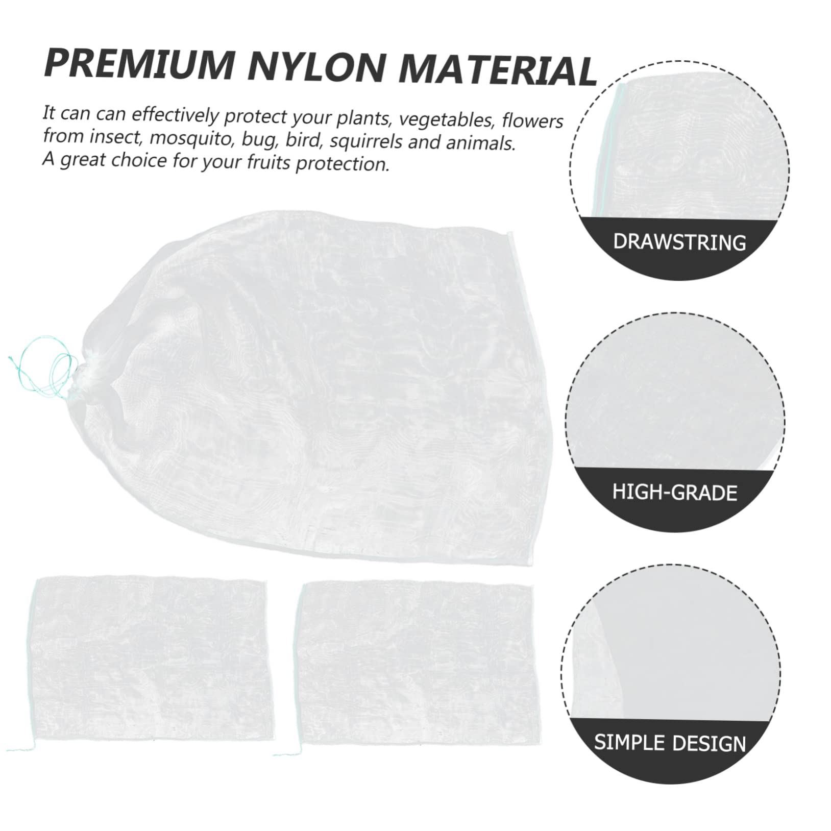 VICASKY 3pcs Large Drawstring Garden Netting Bags for Fruit Vegetable Protection Durable Cover for Use