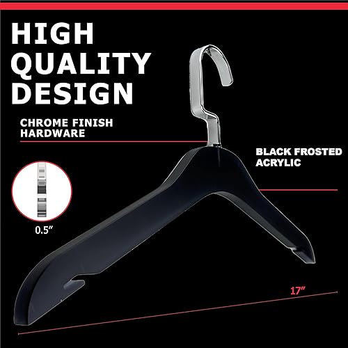 Miniatura 3 de Designstyles - Perchas de acrílico transparente, paquete de 10 organizadores de armario elegantes y resistentes con ganchos de acero cromados,