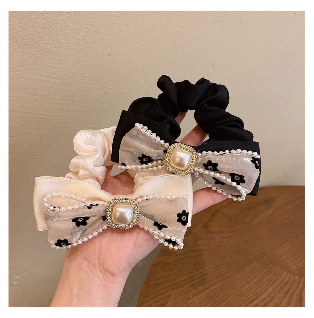 Feste Elastici Capelli 2pcs Ragazza Capelli Bowknot Scrunchie Ciondolo Perla Cravatte Per Porta Cavallo Elastici Per Decorazione