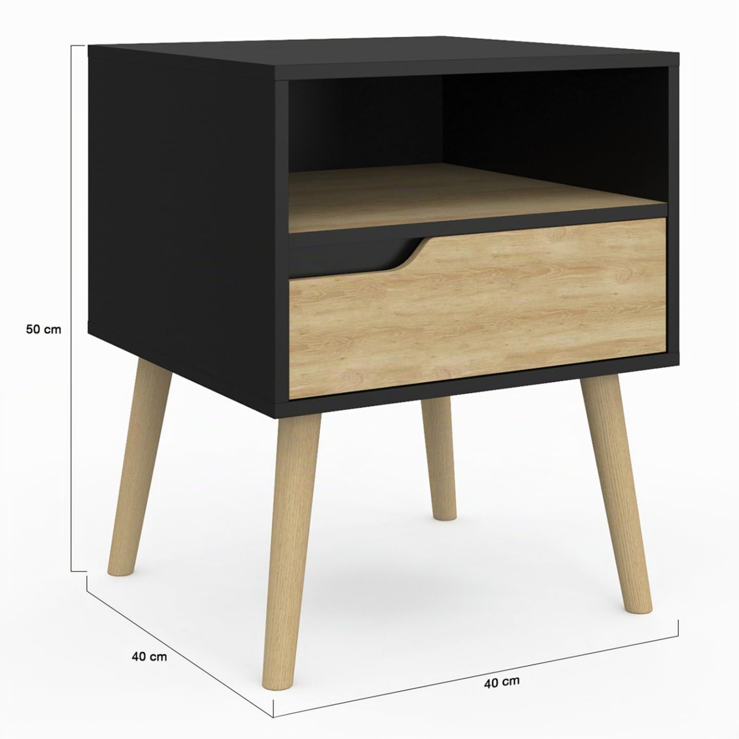 IDMarket - Lot de 2 Tables de Chevet Helsinki scandinaves Noir et Bois