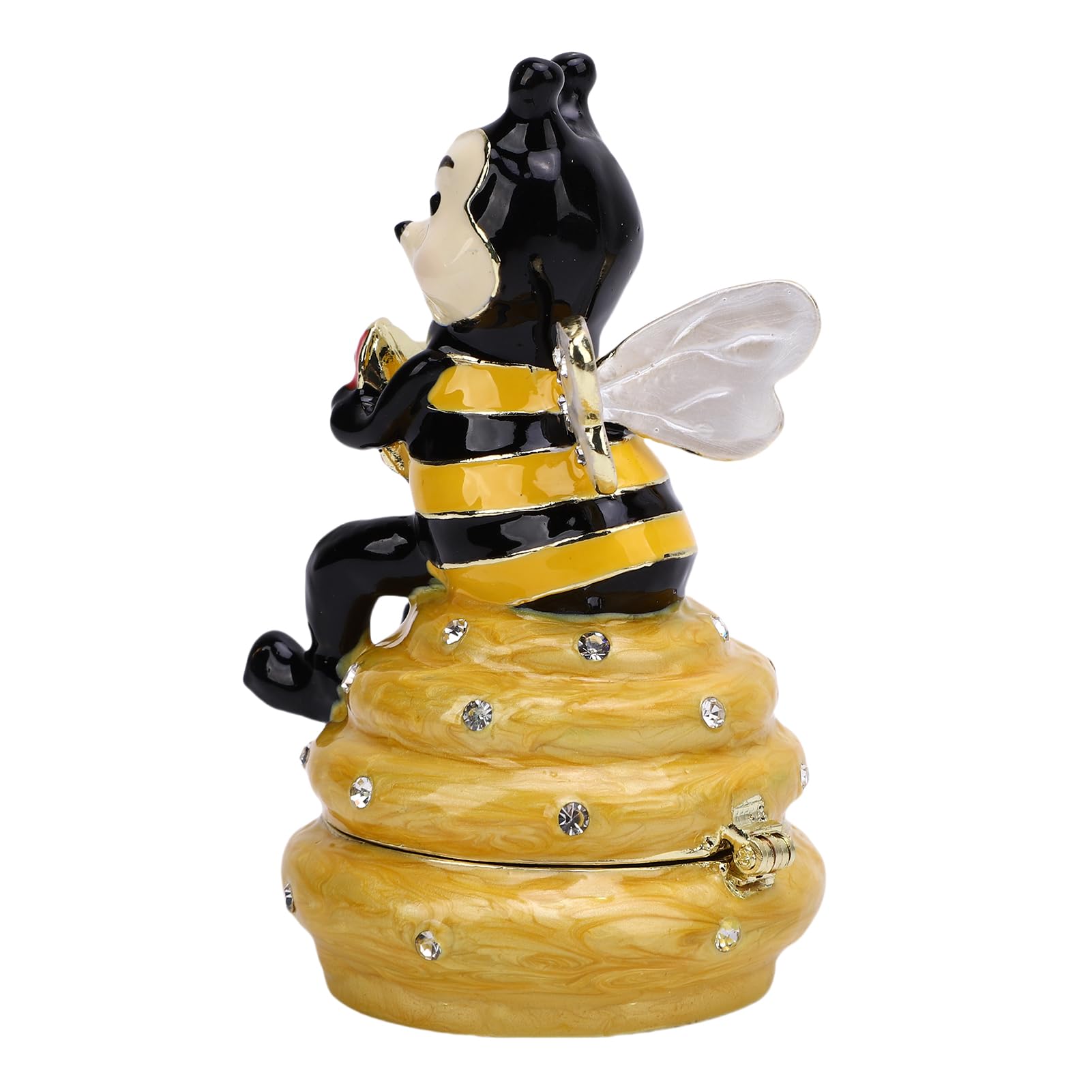 AYNEFY Enamel Hinged Trinket Box, Ornamental Ini Jewelry Ring Earring Organizer with Bejeweled Crystals Vintage Collectible Keepsake for Home Decoration