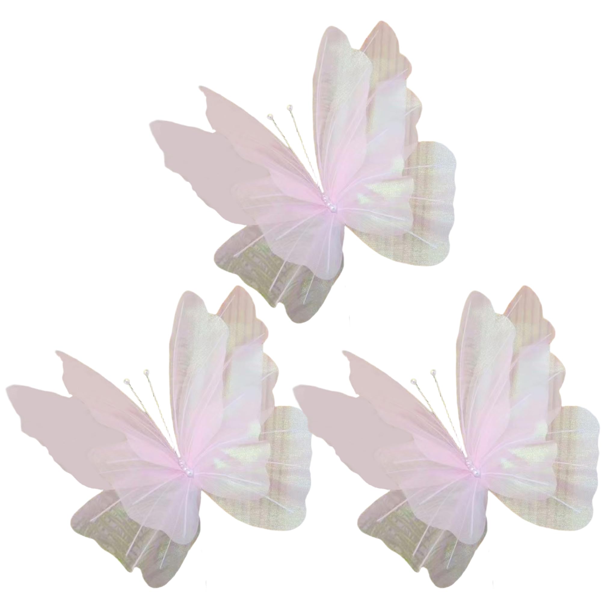 Syglawnd Style 2 Butterflies, 3Pcs Artificial Butterflies 20 Inch 3D Realistic Exquisite Iridescent Gauze Large Butterfly Decorations For Wedding Diy Crafts Photography, Giant Butterfly