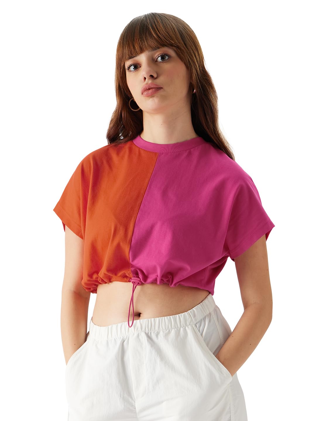 the souled store Colourblock: Blazing Orange, Hot Pink Women Cropped Tops-picture-36
