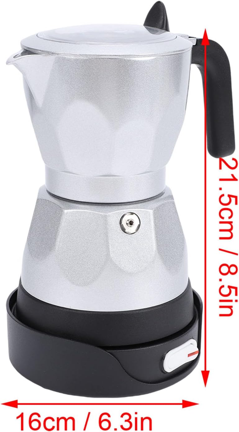 AUNMAS Coffee Pot, 3 Cup Capacity Food Grade Aluminum Electric Expresso Coffee Machines with Heat Proof Plastic Lid for Home Office Travel (Silver)