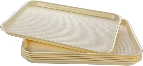 Bandejas rectangulares de plástico para servir, bandejas de cafetería de comida rápida, 17 x 13 pulgadas, juego de 6 (beige)