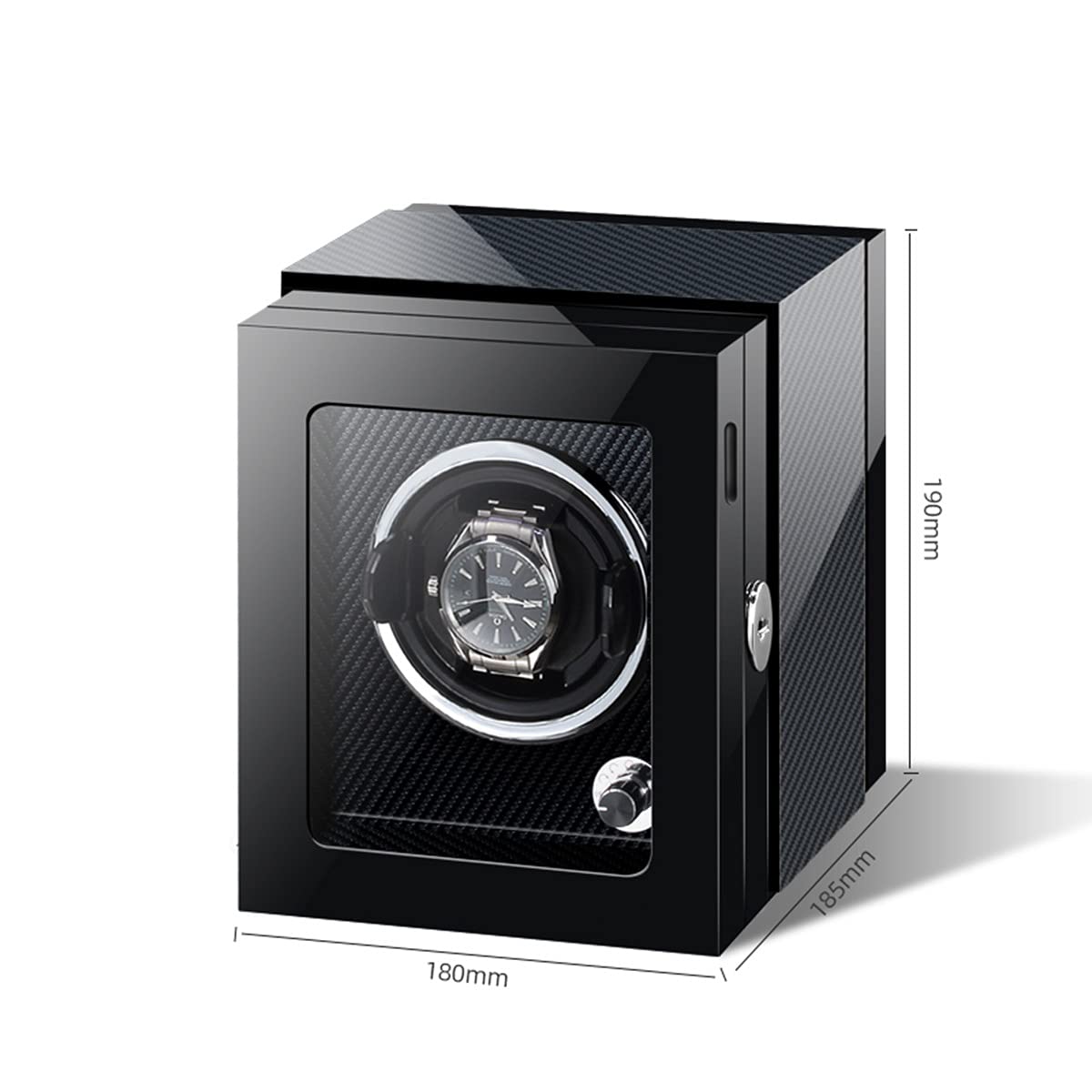 Scatola per l'esposizione di Orologi Caricatore per Orologi Automatici da Uomo e da Donna con Luce LED Cuscini per Orologi Regolabili Motori silenziosi Caricatore per Oro，Carbon Fiber-1+0