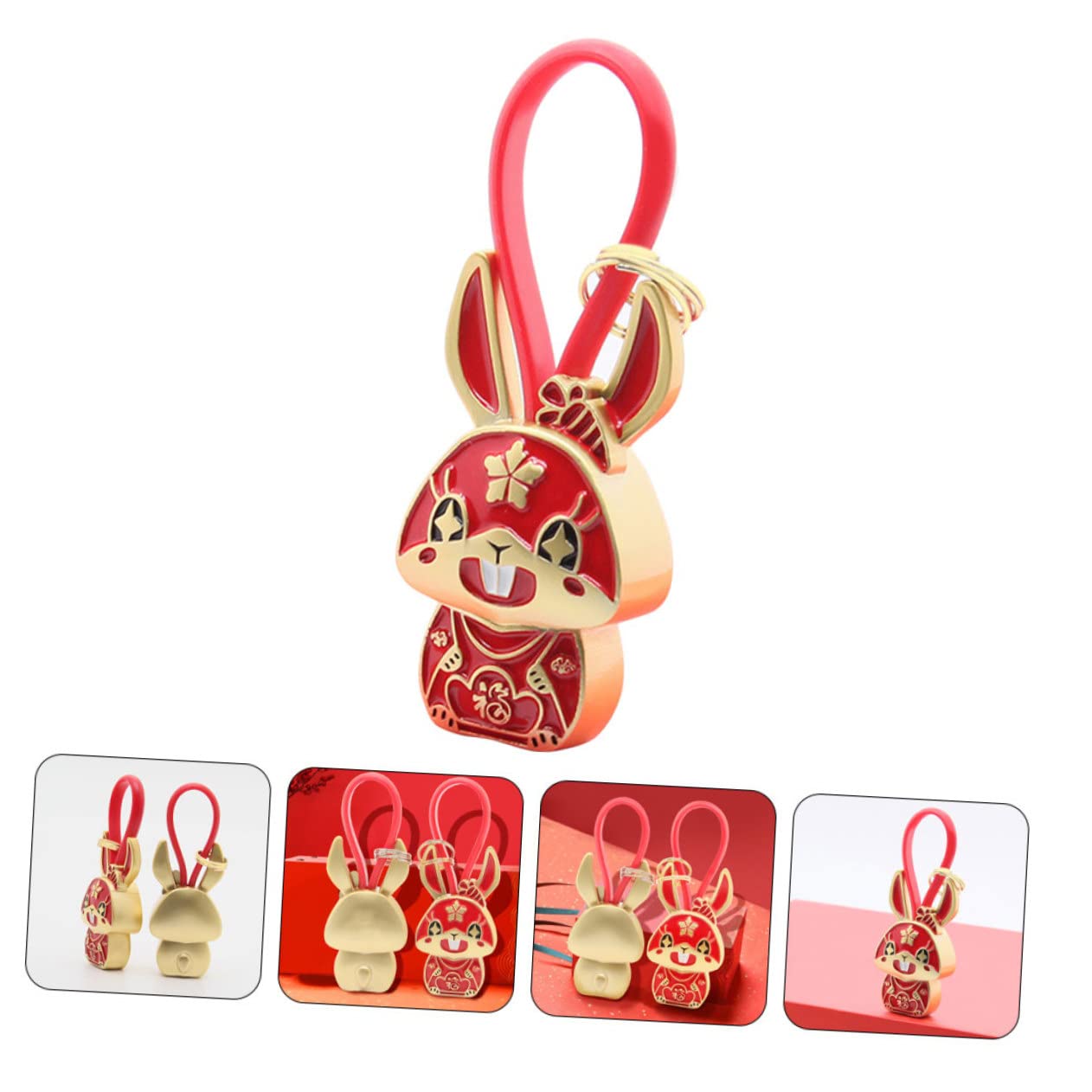 SOIMISS 5 Piezas Llavero Conejo Estatua De Conejo Retro Decoración De Llavero De o Chinos Colgante Retro Encantos De Decoración Dorada Zodiaco Chino Metal Rojo
