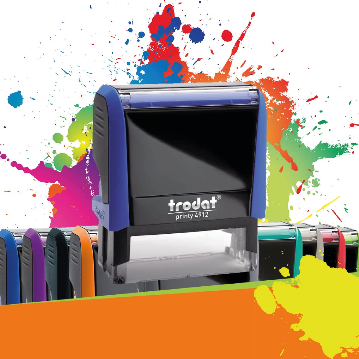 Trodat Printy 4912 - Professional Self-Inking Stamp with 4 Customizable Lines – Text Plate 47 x 18 mm Included (Blue)