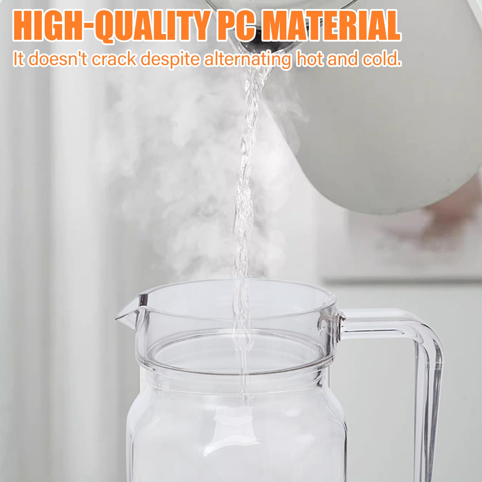 2 brocca in plastica con coperchio, 1,5 litri, per frigorifero, senza BPA, a prova di perdite, per frigorifero, per succo, sangria, limonata, acqua, tè freddo, caffè, latte