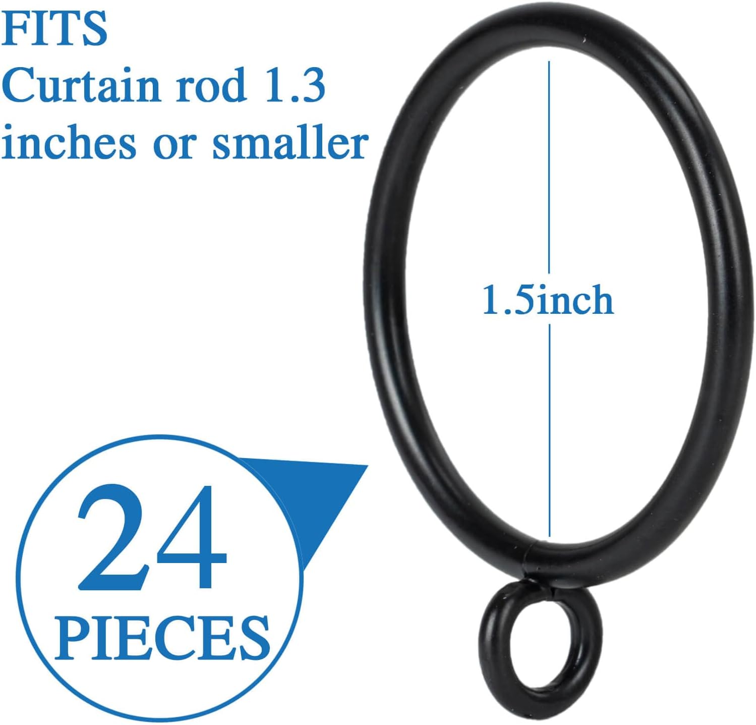 Curtain Rings with Eyelets Metal Eyelet Drapery Rings Inner Diameter 1.5Inch Curtain Rings for Hanging Pinch Pleat Curtain Pin Drape Hooks Black Zocang