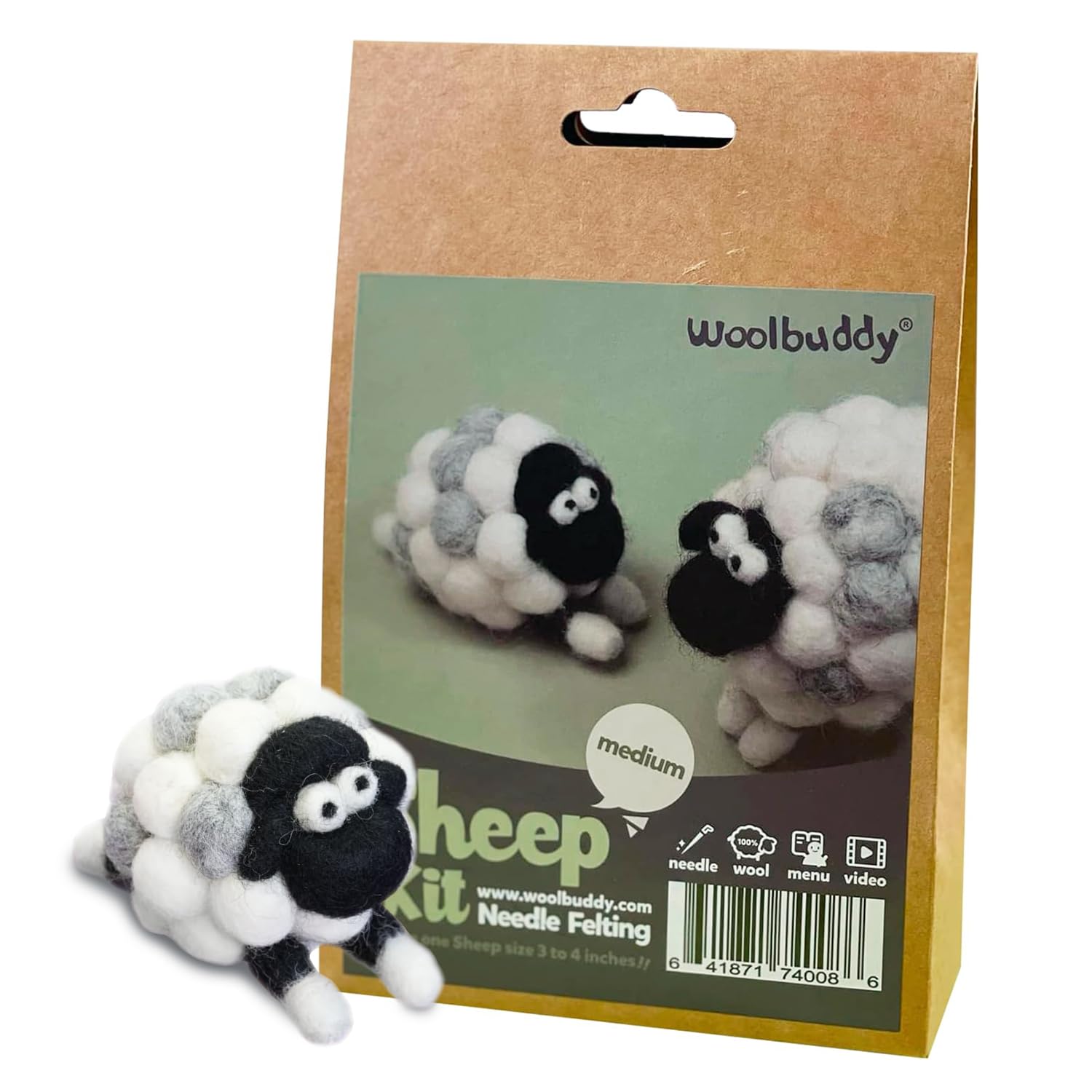 Woolbuddy Needle Felting Starter Kit (Sheep) for Adults with Tool &amp; Guide
