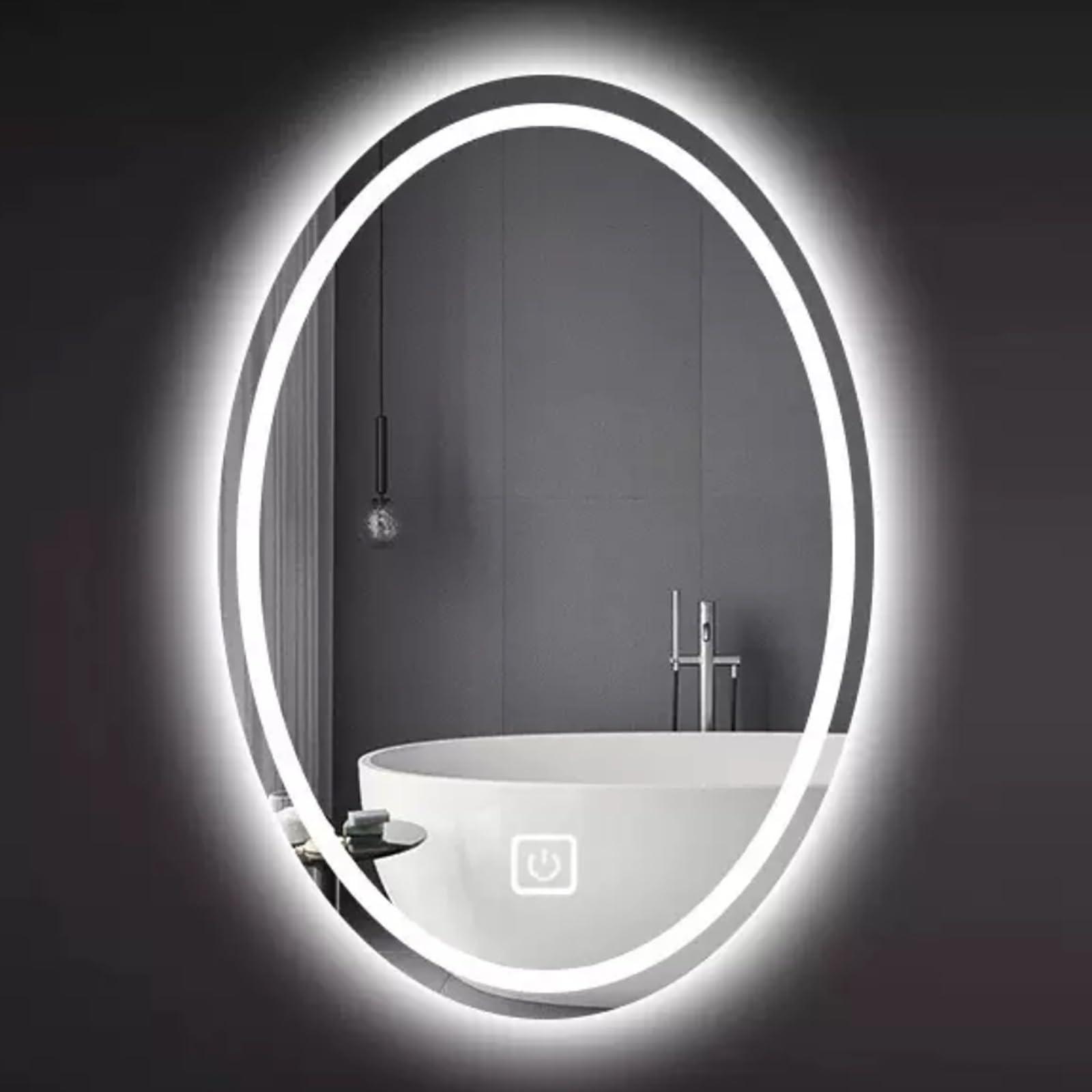 BKSXSOP LED Backlit Oval Bathroom Mirror 40x60cm, 50x70cm, 60x80cm, 70x90cm - Touch Switch, Anti-Fog, Wall-Mountable, 3 Colors Available (70x90cm)