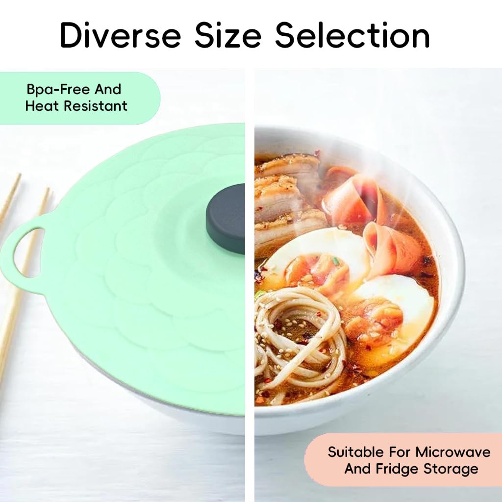 HASTHIP® 5PCS Silicone Lids, Microwave Splatter Cover, 5 Sizes Reusable Heat Resistant Food Suction Lids with Handle for Bowl   , Pot Soup Bowl   , Food Containers - Image 4 thumbnail