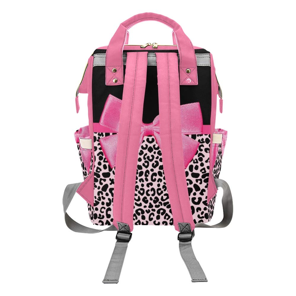 CUXWEOT Personalized Pink Leopard Diaper Bag Backpack with Name Custom Mommy Baby Bags Waterproof Travel Daypack for Woman Gifts