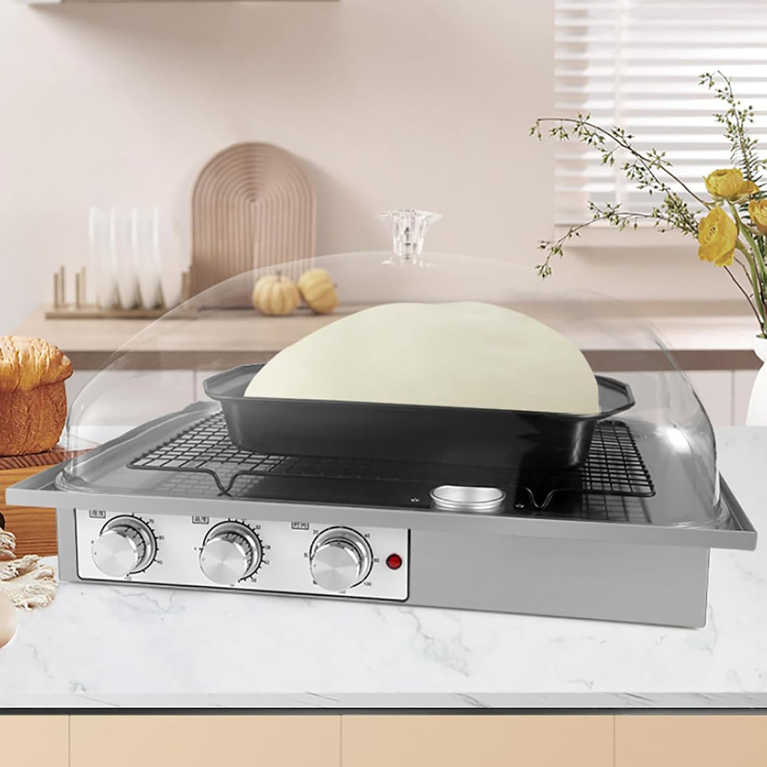 Dough Proofer with Heater, Bread Proofing Box, Adjustable Humidity(60-100%)+ Temperature(0~54°C)+ Timing(0-120 Minutes),Transparent and Visible, for Making Bread,Yogurt,Rice Wine,Natto,L