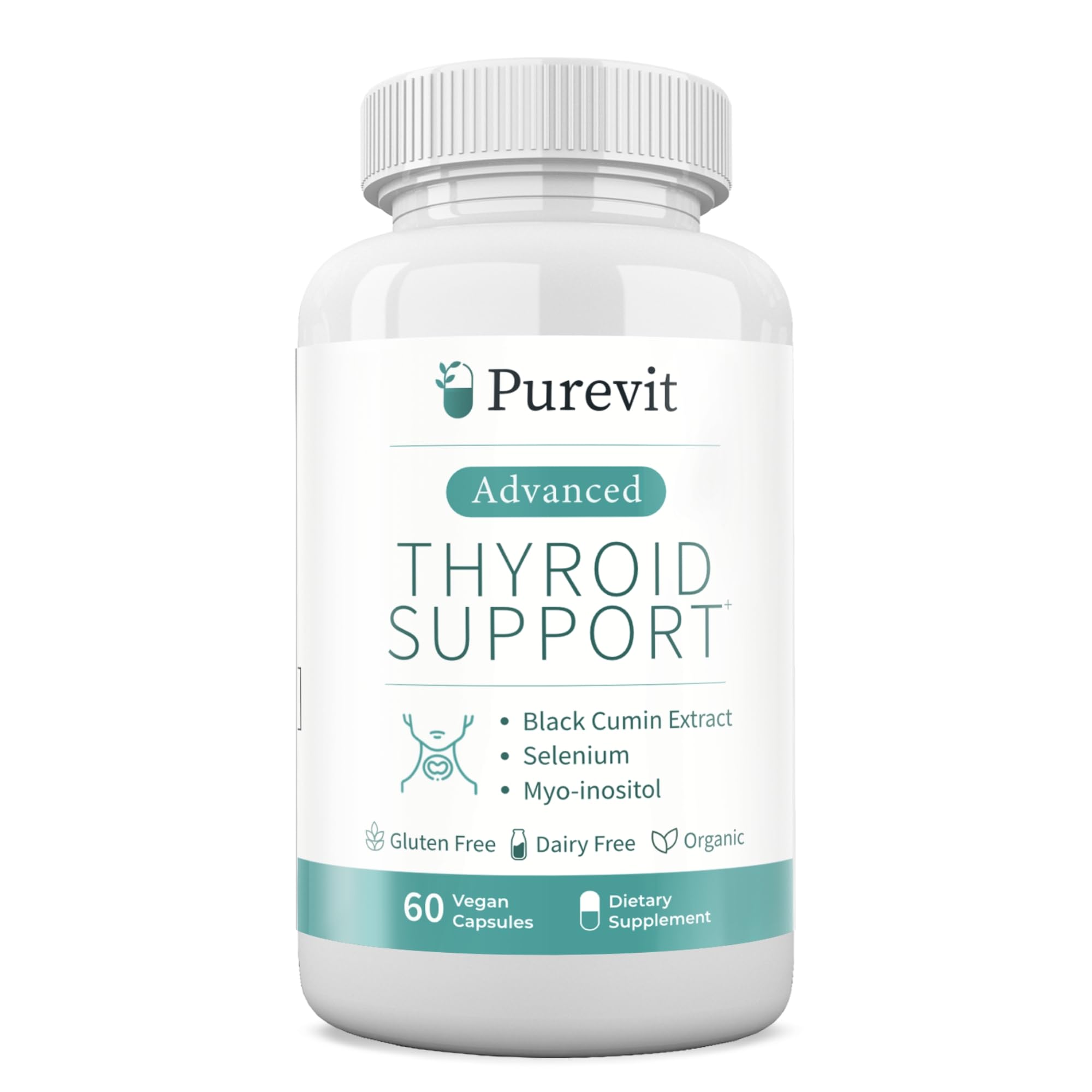 Advanced Thyroid Support Supplement with Black Cumin Extract, Selenium, Myo-inositol, Thyroid Support for Hashimotos and Hypothyroidism, 60 Capsules