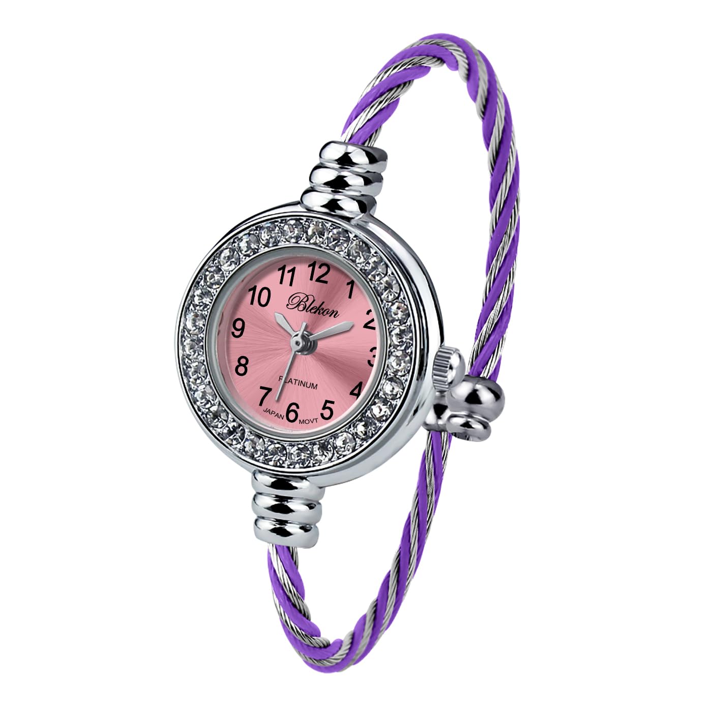 Blekon Collections Women's Cuff Watch - Round Analog Display Arabic Numbers 23mm Case Wire Bracelet Watch for Women Elegant Cable Cuff Bangle Wrist Watch