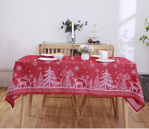 Miniatura 2 de Christmas Tablecloth for Rectangle Table,Heavyweight Jacquard Table Cloth Spillproof and Wrinkle Resistant with Christmas Deers Patterns for Dining