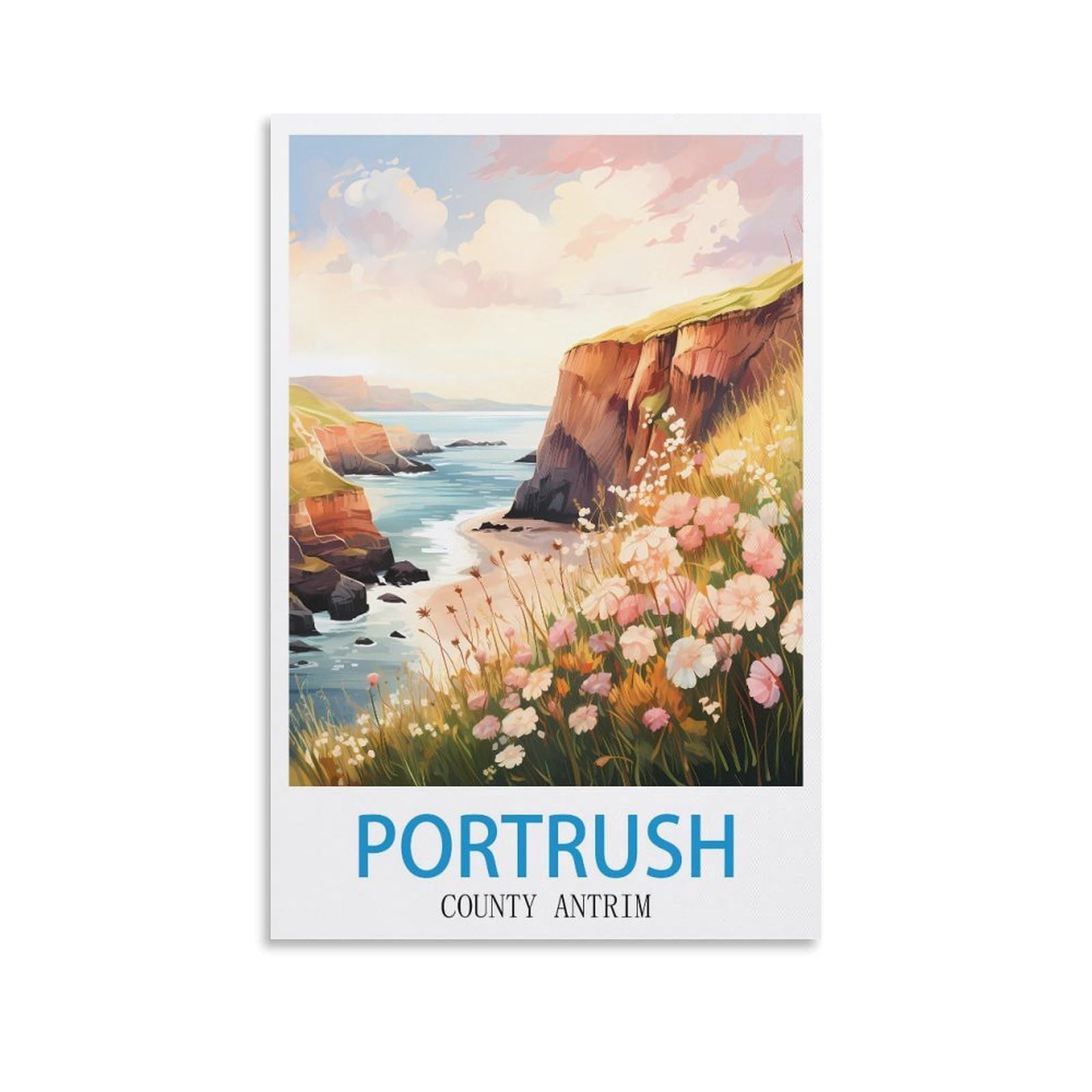 Portrush County Antrim Vintage Travel Poster 08x12inch(20x30cm) Canvas Art Poster And Wall Art Picture Print Modern Family Bedroom Decor