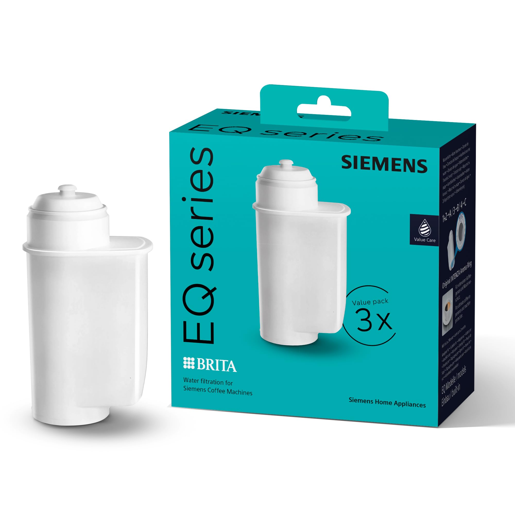 Siemens Original BRITA INTENZA Wasserfilter mit Aromaring, TZ70033A, 3er Pack, verbessert den Kaffeegeschmack, schützt die Espressomaschine, speziell entwickelt für Kaffeevollautomaten