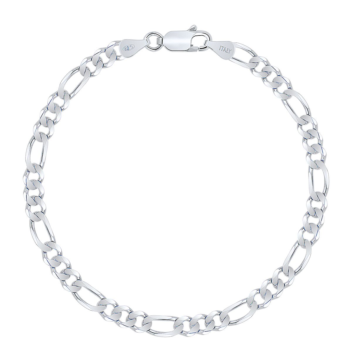 Planetys - Bracciale Argento Sterling 925 Rodiato Modello Figaro (1+3) Larghezza: 4.1 mm
