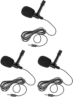 HUACAM 3 Pcs Lavalier Lapel Microphone, Professional Omnidirectional Condenser Lavalier Mic, 3.5mm Clip on Microphone for Smartphone Laptop PC, Mini Microphone for YouTube, Interview, Conference